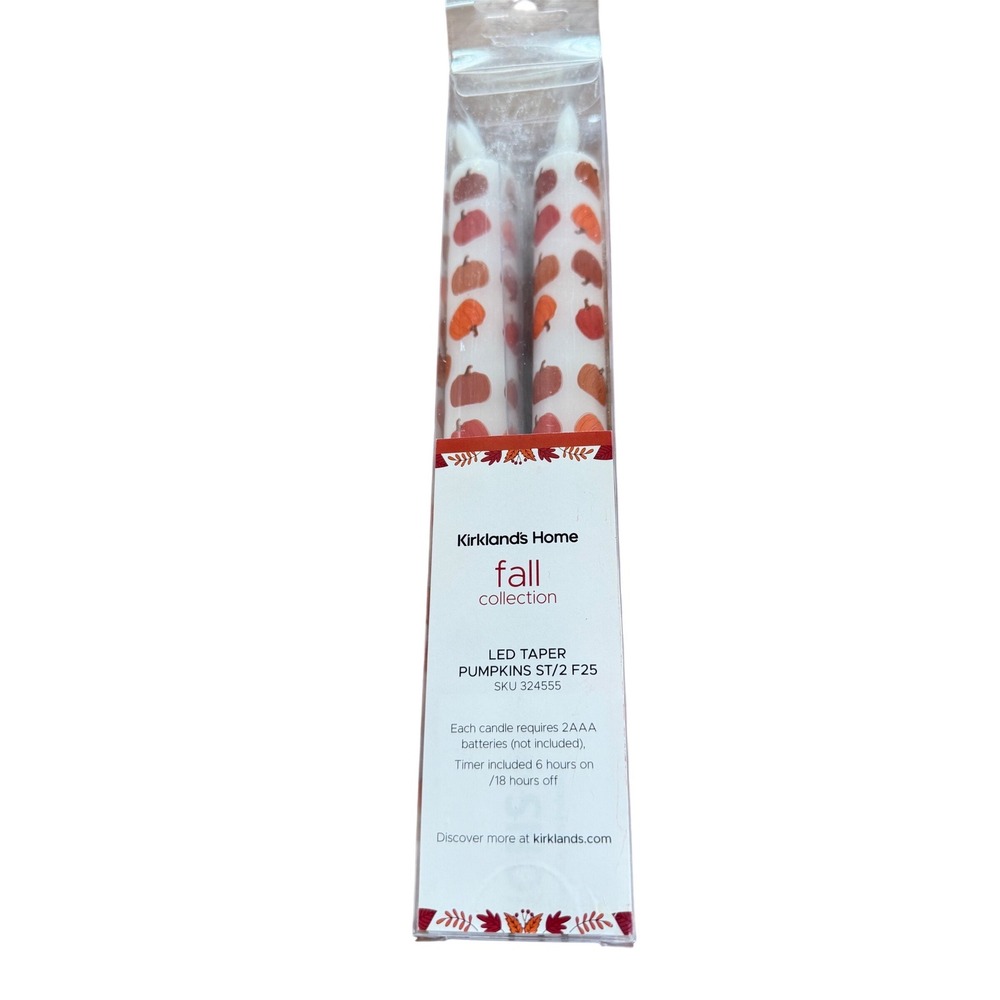 Kirkland's Home Fall Pumpkin LED Taper Candles Set of 2 Battery Operated Timer